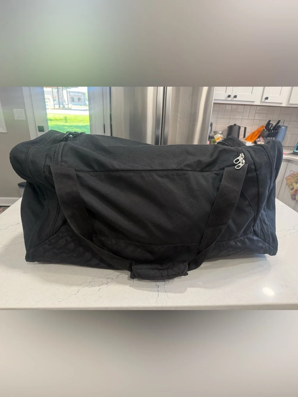 Nike Large Black Duffel Bag with White Swoosh and Logo Strap